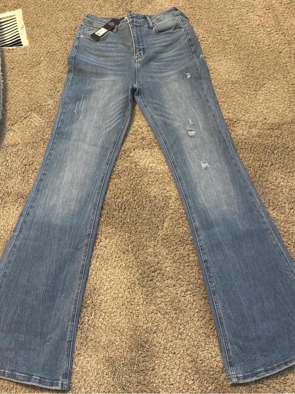 Fashion Nova Light Blue Flare Jeans - Distressed Stretch Denim